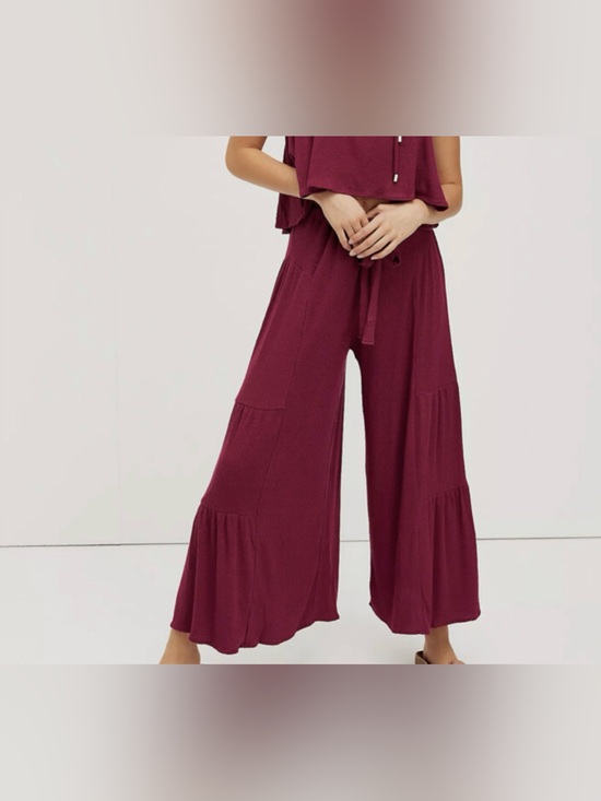 Free People Pants - Free People Ribbed wide leg pants in Deep Burgundy